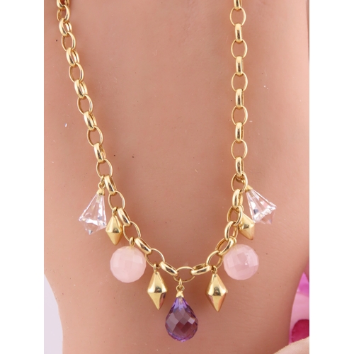 165 - 9ct Gold Belcher Chain Necklace with Gemstone Set Drop. A 9ct gold belcher chain necklace suspending... 