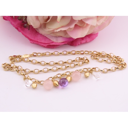 165 - 9ct Gold Belcher Chain Necklace with Gemstone Set Drop. A 9ct gold belcher chain necklace suspending... 