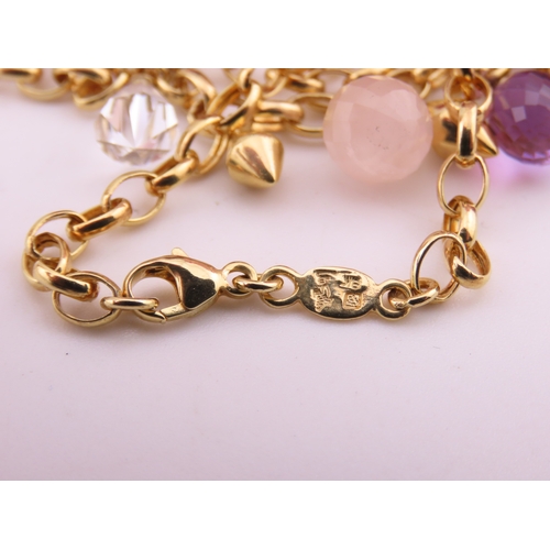 165 - 9ct Gold Belcher Chain Necklace with Gemstone Set Drop. A 9ct gold belcher chain necklace suspending... 