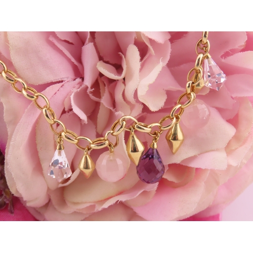 165 - 9ct Gold Belcher Chain Necklace with Gemstone Set Drop. A 9ct gold belcher chain necklace suspending... 