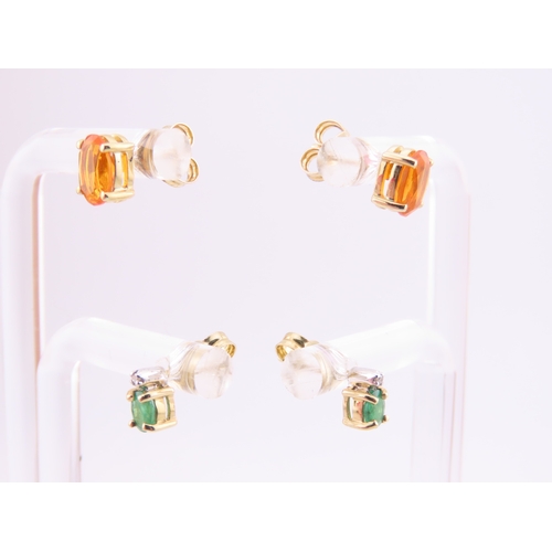 176 - Two Pairs of 9ct Gold Earrings. One pair set with fire opals and the other with emeralds both fitted... 