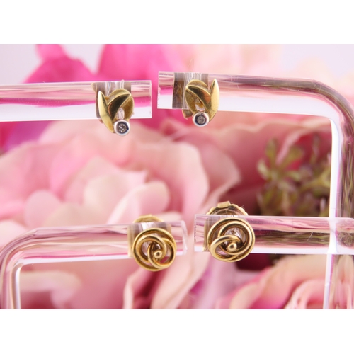 177 - Two Pairs of 18ct Gold Earrings. One pair of swirl design and the other of polished knot form both w... 