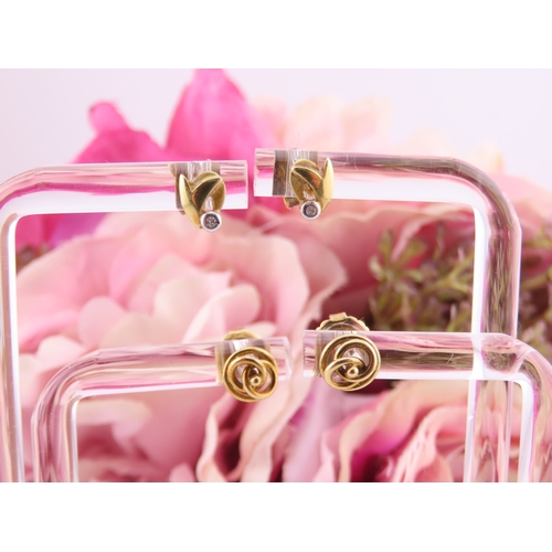 177 - Two Pairs of 18ct Gold Earrings. One pair of swirl design and the other of polished knot form both w... 