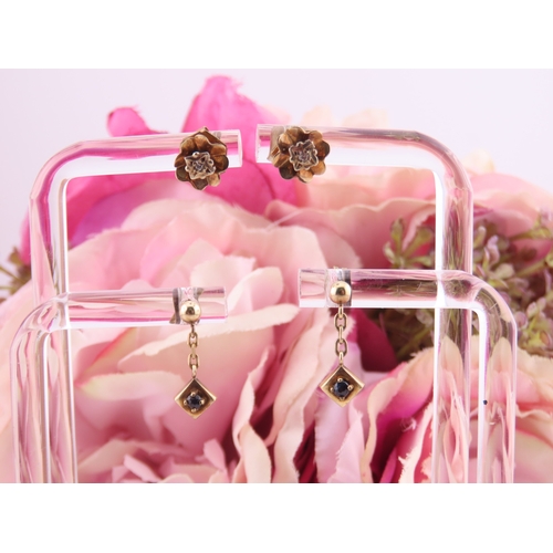 178 - Two Pairs of 9ct Gold Earrings. One pair of drop form and the second pair of stud design both with p... 