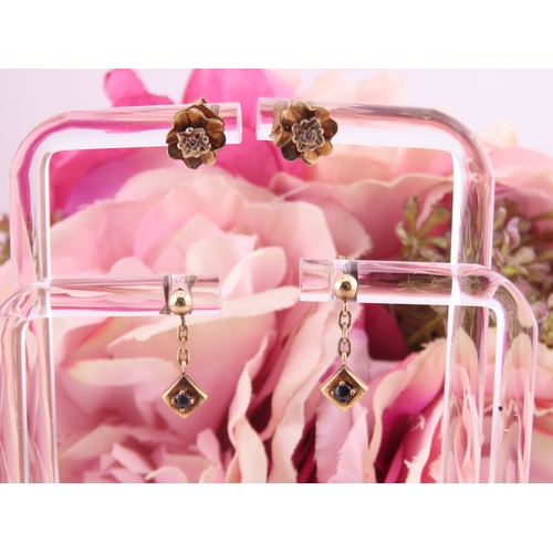178 - Two Pairs of 9ct Gold Earrings. One pair of drop form and the second pair of stud design both with p... 