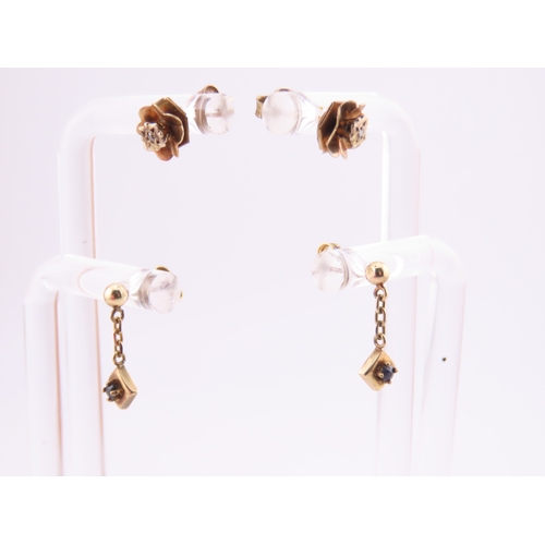 178 - Two Pairs of 9ct Gold Earrings. One pair of drop form and the second pair of stud design both with p... 