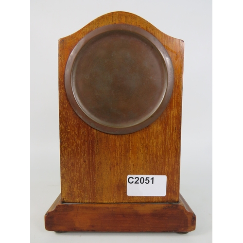 61 - Edwardian inlaid wooden mantel clock with key - 22cm x 15cm x 7.5cm