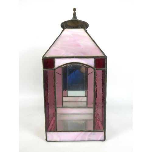 62 - Stained glass lantern in pink and red tones - 36cm x 15cm x 15cm