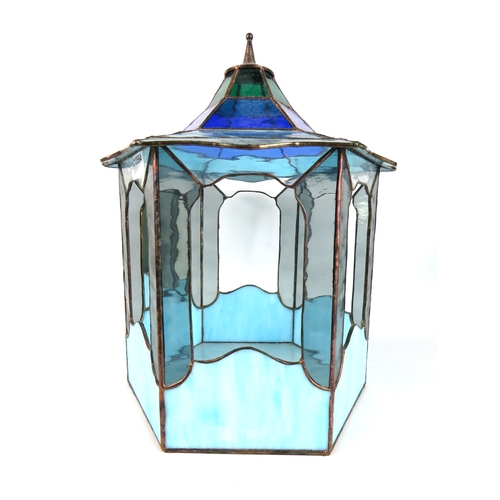 64 - Stained glass lantern in blue and green tones - 42cm x 28cm x 25cm