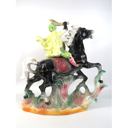 68 - Capodimonte figurine - warrior on rearing horse - 48cm x 47cm x 16cm