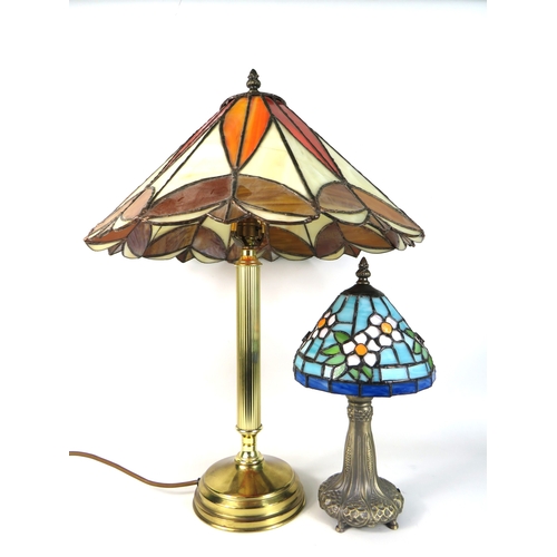 71 - Two Tiffany-style stained glass table lamps (1 without wire) - tallest 61cm