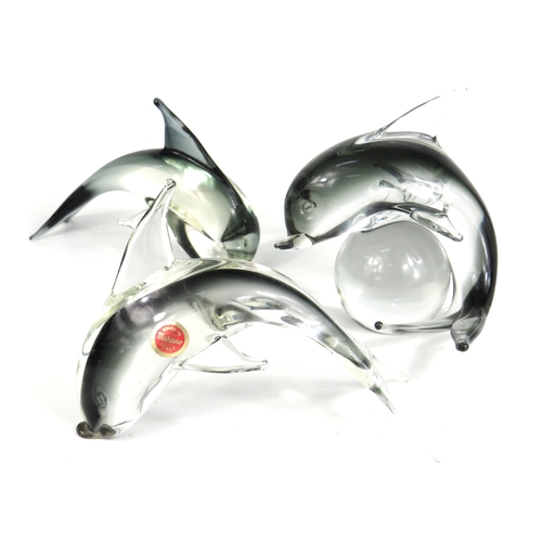 78 - Three Murano glass dolphins - tallest 13cm