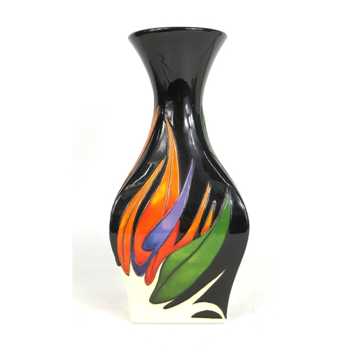 80 - Moorcroft vase Paradise Found pattern with multicolour flame design on black ground - 25cm tall