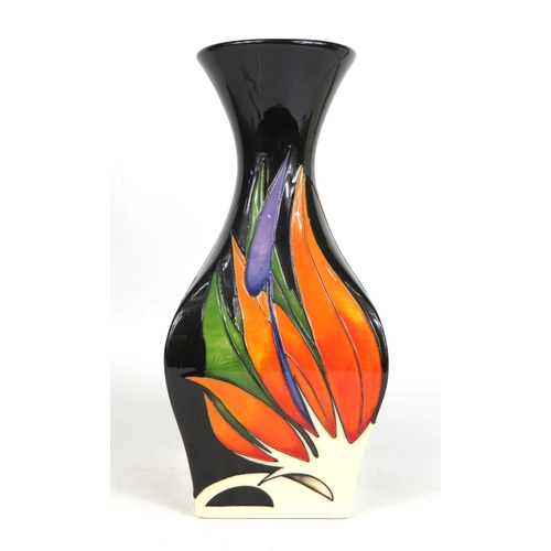 80 - Moorcroft vase Paradise Found pattern with multicolour flame design on black ground - 25cm tall