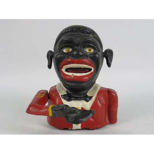 81 - Cast iron Jolly Man mechanical money box - 14cm tall
