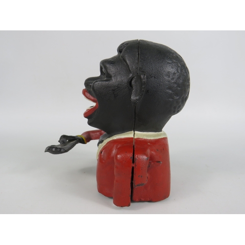 81 - Cast iron Jolly Man mechanical money box - 14cm tall