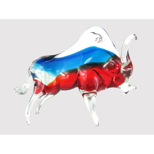 84 - Murano glass bull figurine in red and blue tones - 21cm tall