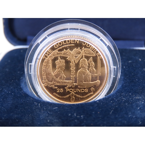 185 - A Guernsey Golden Jubilee proof gold £25 coin dated 2002, struck in 22 carat gold and commemorating ... 