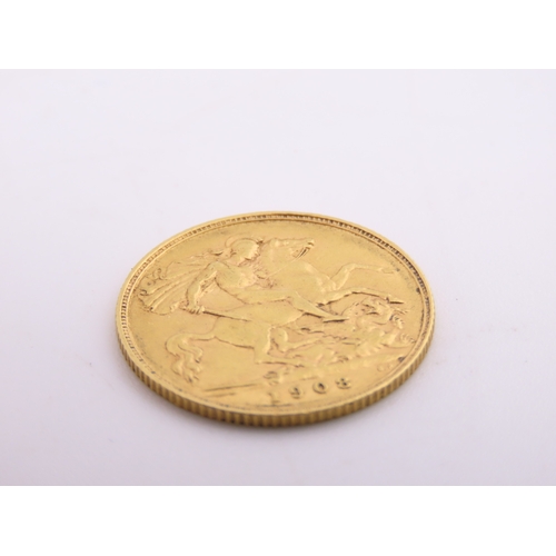 189 - A gold half sovereign dated 1908, struck in 22 carat gold and featuring the St George and the Dragon... 