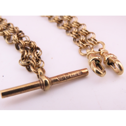 194 - A 9 carat gold chain necklace, fitted with double lobster clasp terminals and an additional T bar fa... 