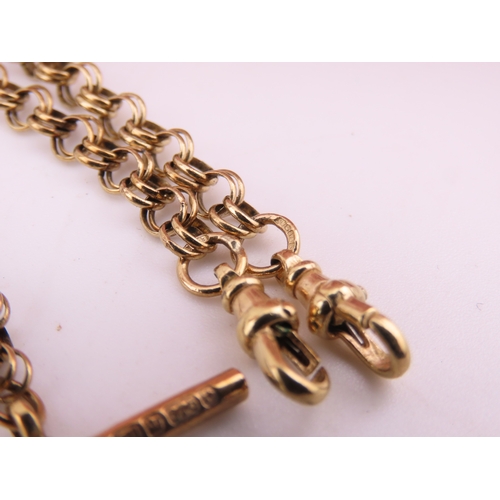 194 - A 9 carat gold chain necklace, fitted with double lobster clasp terminals and an additional T bar fa... 