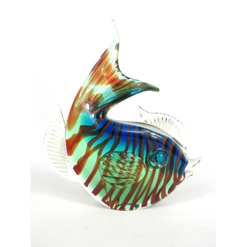 91 - Murano glass fish in green blue and brown tones - 23cm tall