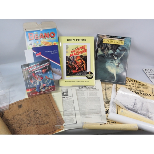 Vintage style posters maps and ephemera including Beano 1988 calendar ...