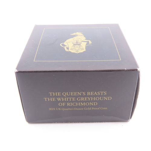 115 - The Royal Mint Queens Beasts The White Greyhound of Richmond gold proof coin. A United Kingdom 25 po... 