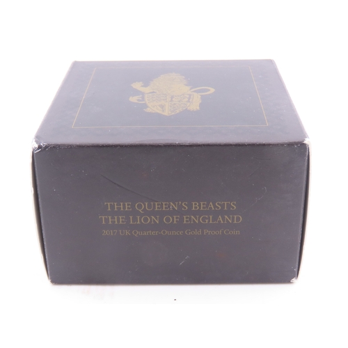 121 - The Royal Mint Queens Beasts The Lion of England gold proof coin. A United Kingdom 25 pound gold pro... 