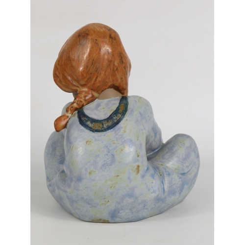 22 - Lladro Gres Lazy Day Figurine - Seated Girl with Plaited Hair - Height 18cm