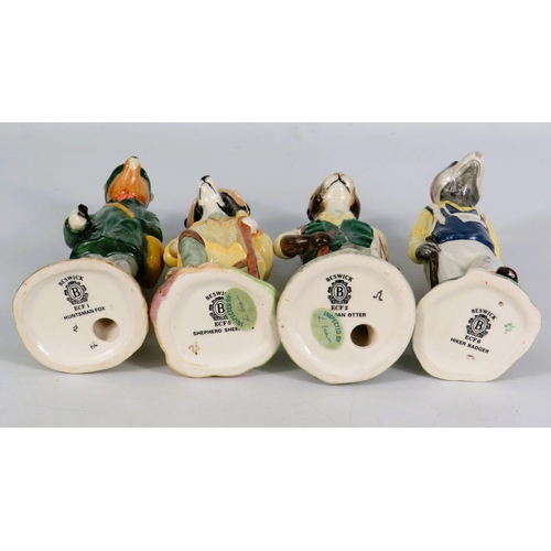 23 - Four Beswick English Country Folk Figurines with Boxes - Shepherd Sheepdog Fisherman Otter Hiker Bad... 