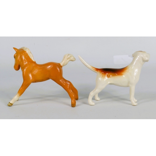 26 - Two Small Beswick Animal Figurines - Foal & Hound Dog - Height 8cm