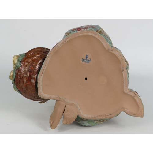 27 - Lladro Gres Hawaiian Flower Vendor Figurine - Seated Girl with Rose Basket - Height 28cm