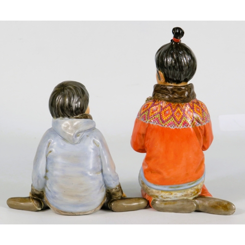 32 - Two Royal Copenhagen Inuit Child Figurines - Tallest 15cm (Smallest A/F - Repair to Hand/Foot)