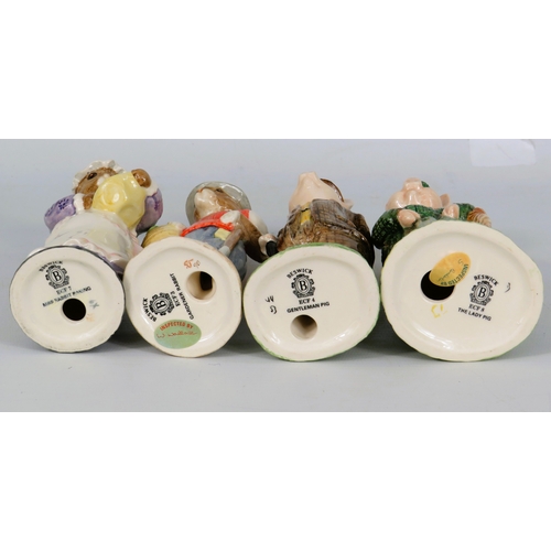 53 - Four Beswick English Country Folk Figurines - Mrs Rabbit Baking Gardener Rabbit Gentleman Pig & Lady... 