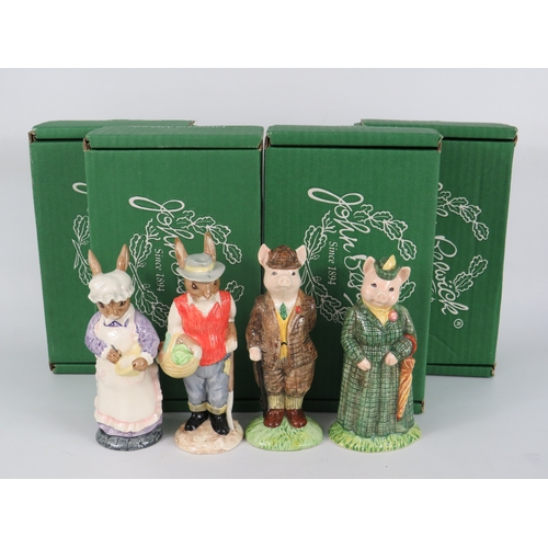 53 - Four Beswick English Country Folk Figurines - Mrs Rabbit Baking Gardener Rabbit Gentleman Pig & Lady... 