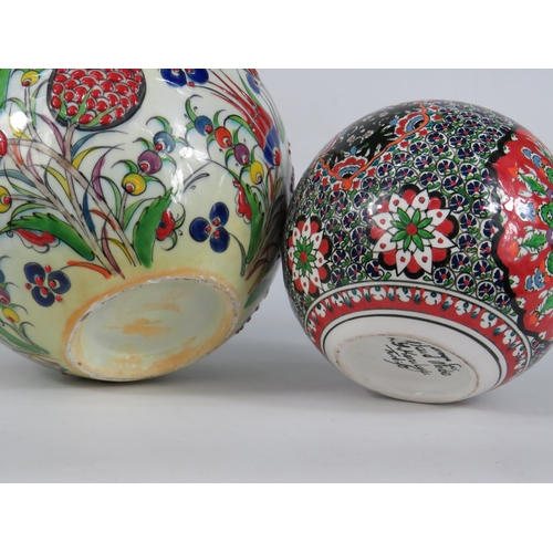 55 - Two Handcrafted Turkish Ceramic Decorative Lidded Jars with Colourful Floral Iznik-Style Decoration ... 