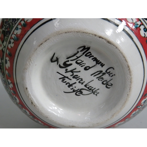 55 - Two Handcrafted Turkish Ceramic Decorative Lidded Jars with Colourful Floral Iznik-Style Decoration ... 