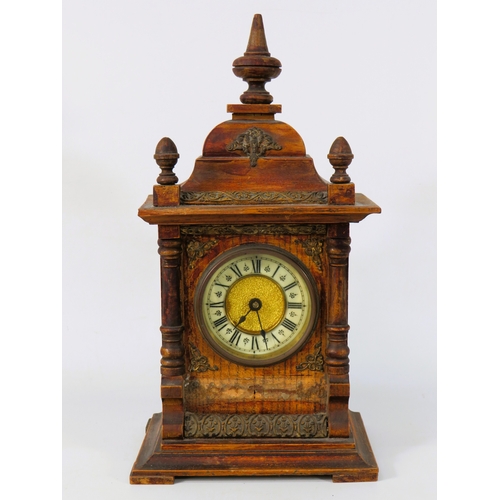 57 - Two Clocks - Antique German Carved Walnut Mantel Clock with Roman Dial 32cm & Vintage Smith's Green ... 