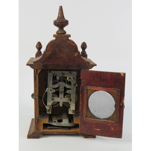 57 - Two Clocks - Antique German Carved Walnut Mantel Clock with Roman Dial 32cm & Vintage Smith's Green ... 