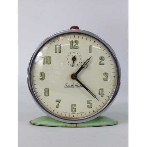 57 - Two Clocks - Antique German Carved Walnut Mantel Clock with Roman Dial 32cm & Vintage Smith's Green ... 