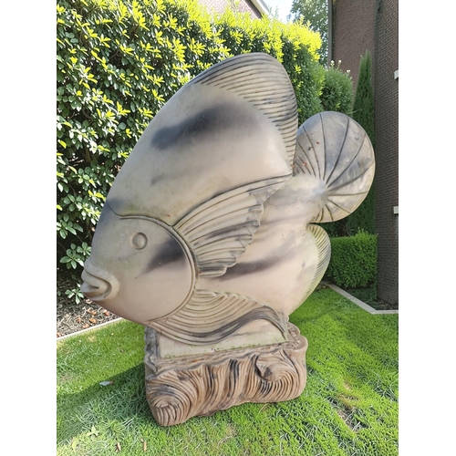 747 - Large Resin Garden Fish Ornament - Tropical Fish Form on Driftwood Base - H71 W64 D20cm