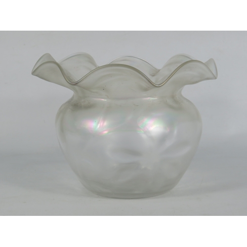 31 - John Walsh Art Nouveau iridescent glass vase with frilled rim and dimpled body, H15cm diameter 19cm