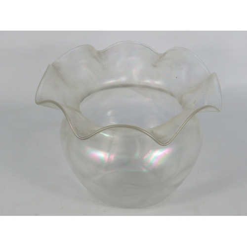 31 - John Walsh Art Nouveau iridescent glass vase with frilled rim and dimpled body, H15cm diameter 19cm
