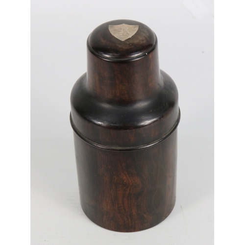 56 - Victorian French apothecary bottle in turned ebony case - 13cm high