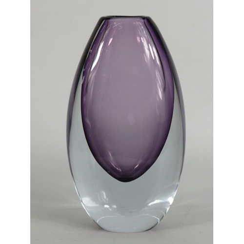 58 - Strombergshyttan Sommerso art glass vase in amethyst and clear glass - 15cm high