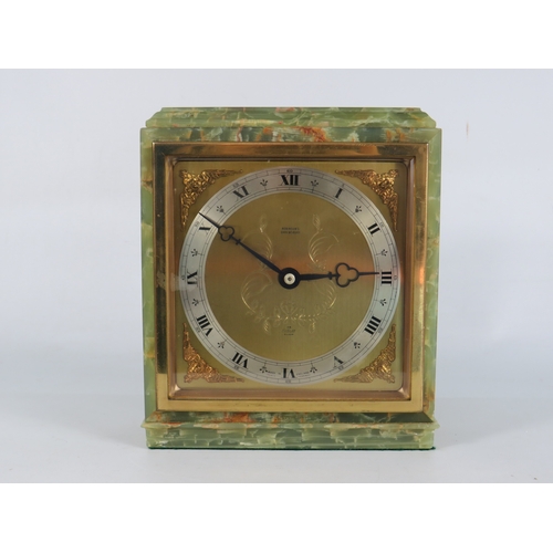 60 - Robinson's Shrewsbury - An Elliott green onyx mantel clock with brass spandrels and silvered chapter... 