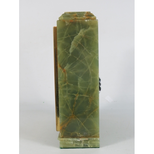 60 - Robinson's Shrewsbury - An Elliott green onyx mantel clock with brass spandrels and silvered chapter... 