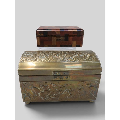 Five storage containers in various sizes, mostly wooden including a ...