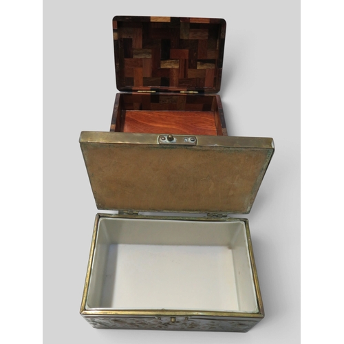 Five storage containers in various sizes, mostly wooden including a ...